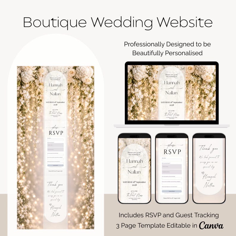 White Flower Backdrop Wedding Invitation Website | Boutique Wedding ...