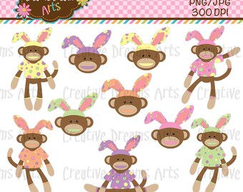 40% Off! Easter Sock Monkey Digital Clip Art Instant Download