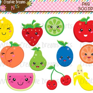 Kawaii Fruit Digital Clipart Instant download