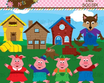 Three little Pigs Digital Clip Art Instant Download