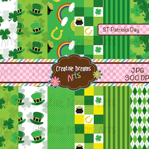 St Patricks Day Digital Paper Pack Instant Download