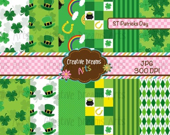 St Patricks Day Digital Paper Pack Instant Download