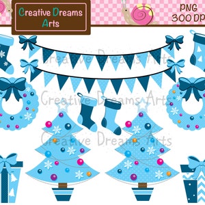 Blue Christmas Digital Clip Art Instant Download