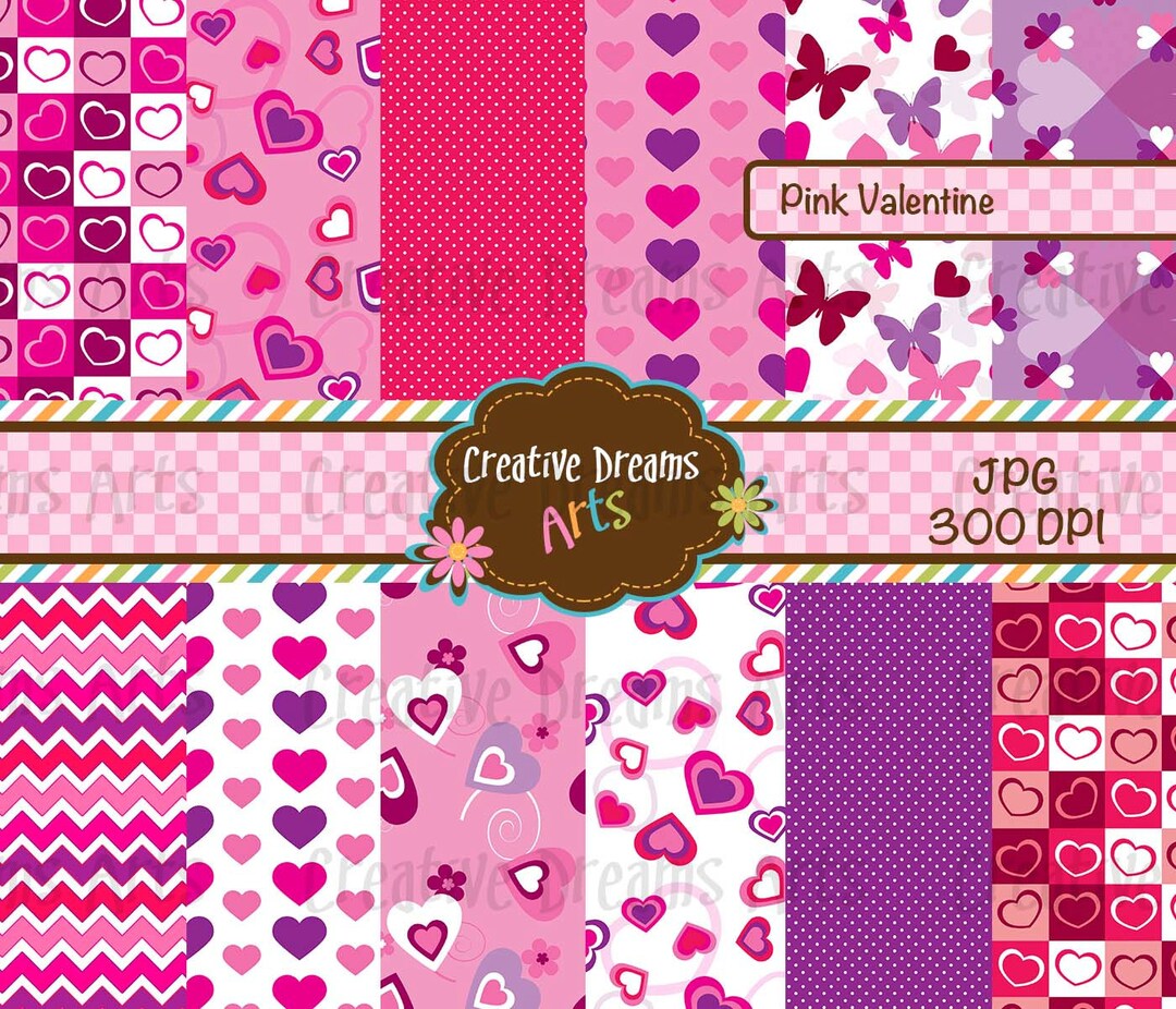 Pink Valentine Digital Paper Pack Instant Download - Etsy
