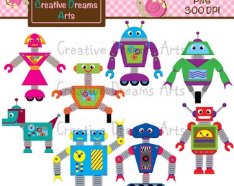 Robots Digital Clip Art Instant Download