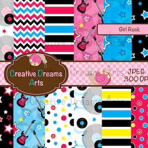 Girl Rock Digital Paper Pack Instant Download