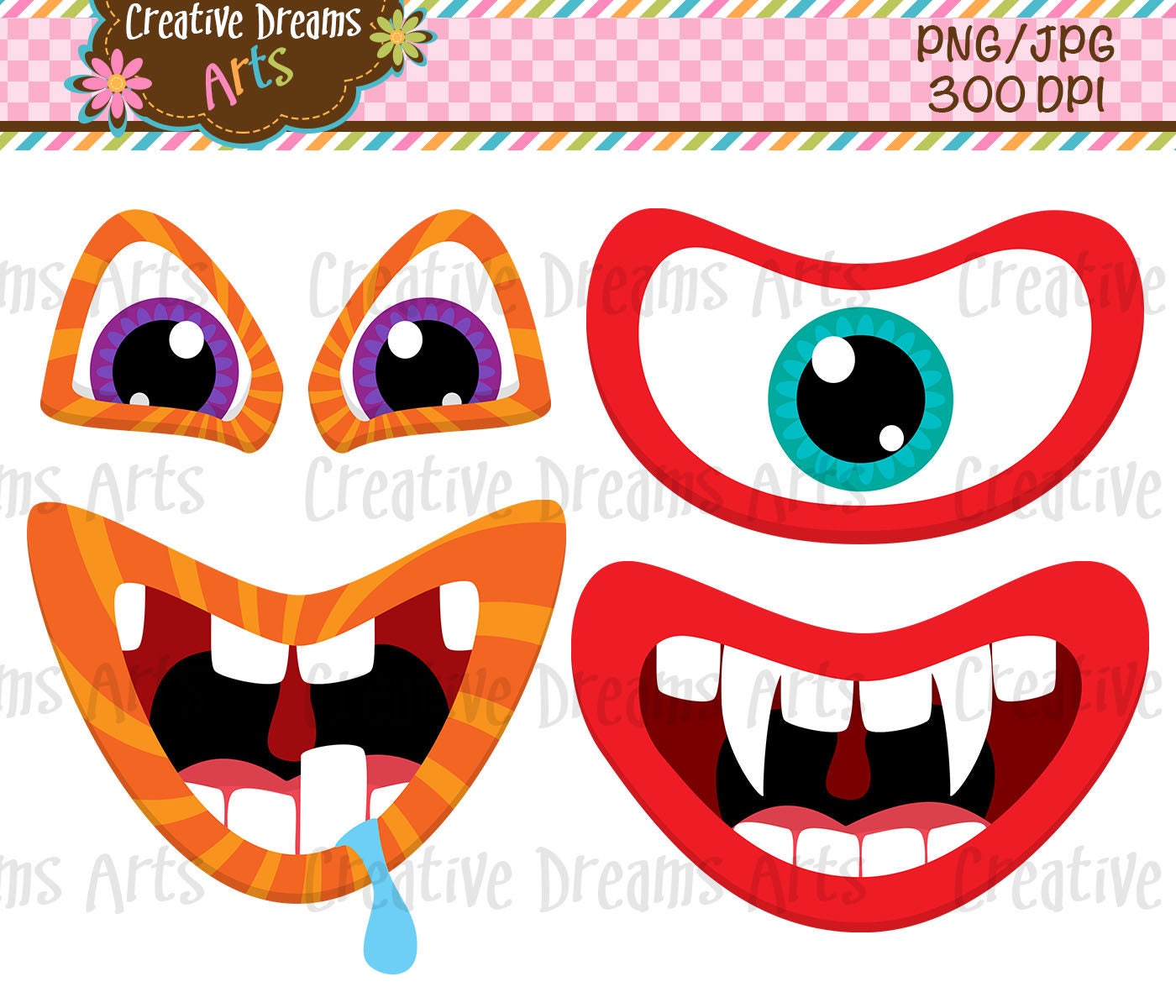 Scary Monster Faces Clip Art Instant Download - Etsy