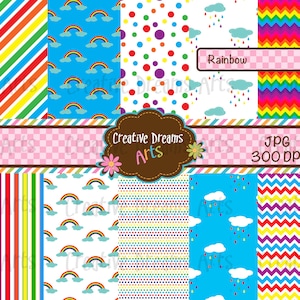 Rainbow Digital Paper Pack Instant Download