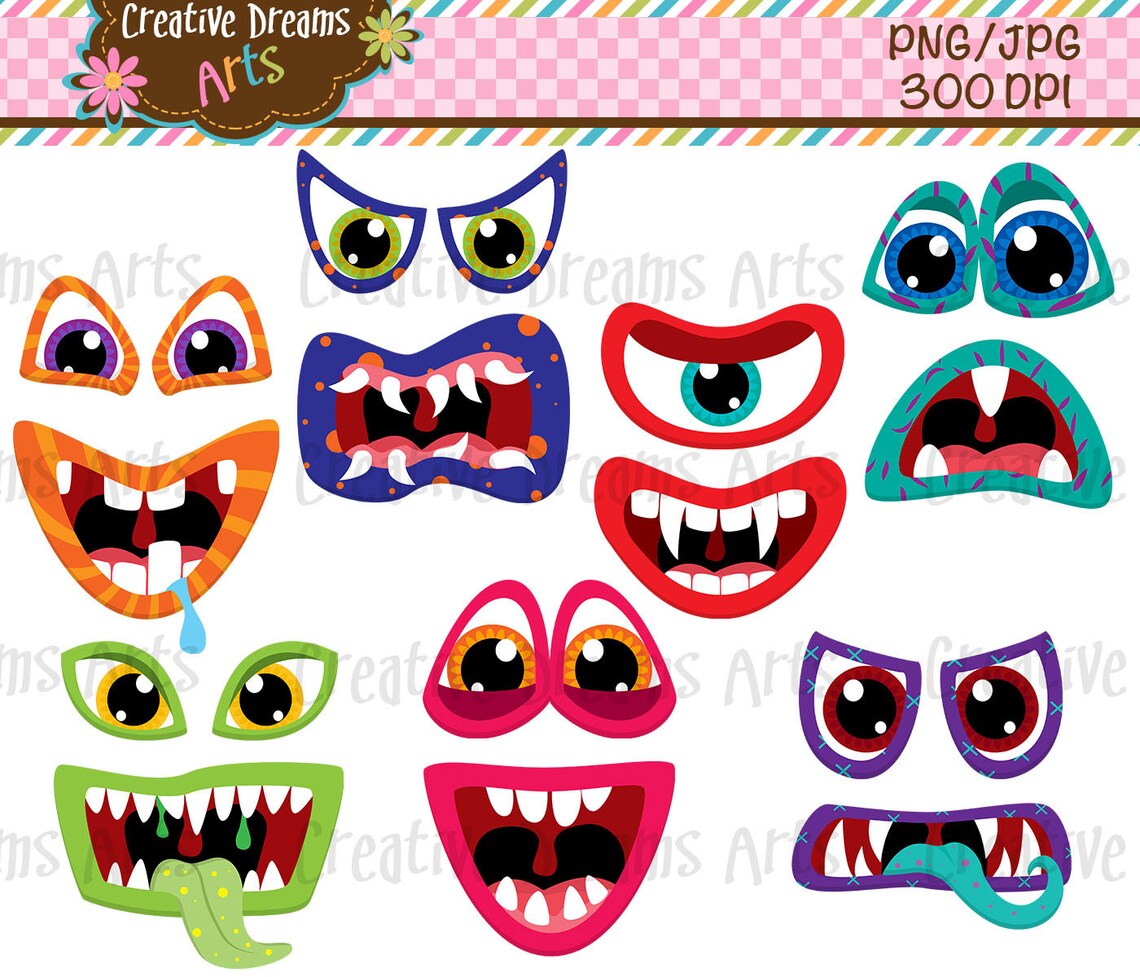 Scary Monster Faces Clip Art Instant Download - Etsy