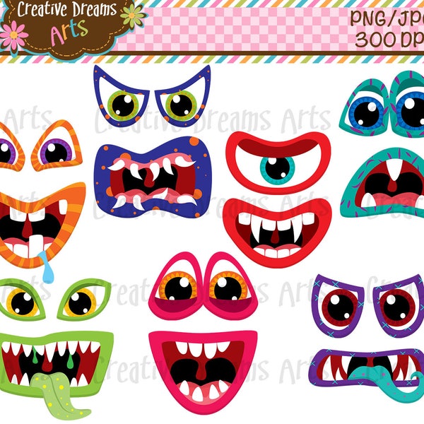 Scary Monster faces Clip Art Instant Download