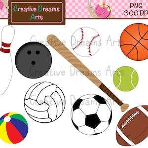 楽しいスポーツボールのデジタルクリップアートをすぐにダウンロード