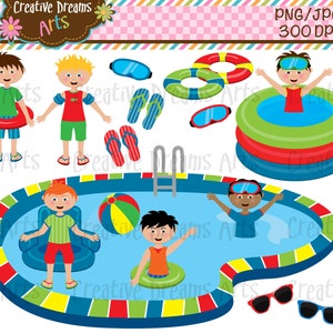Boys Pool Party Digital Clip Art Instant Download