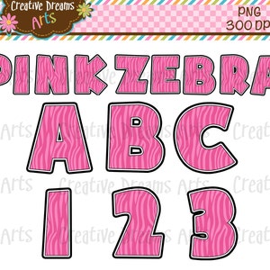 Pink Zebra Alphabet Digital Clipart Instant download