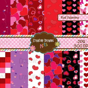 Red Valentine Digital Paper Pack Instant Download