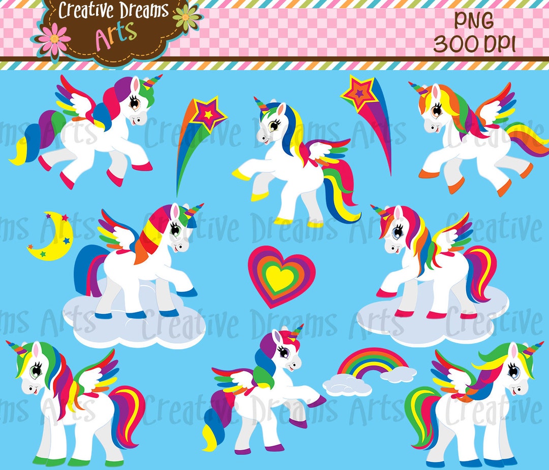Rainbow Unicorn Pegasus Digital Clip Art Instant Download - Etsy