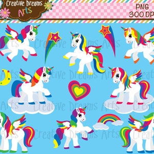 Rainbow Unicorn Pegasus Digital Clip Art Instant Download