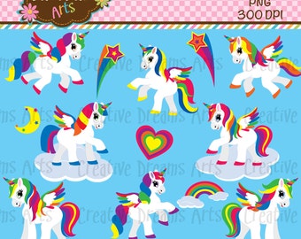 Rainbow Unicorn Pegasus Digital Clip Art Instant Download