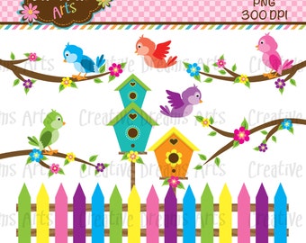 Bird Blossoms Clipart Instant Download