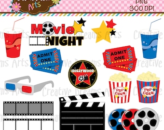 Movie Night Digital Clip Art Instant Download