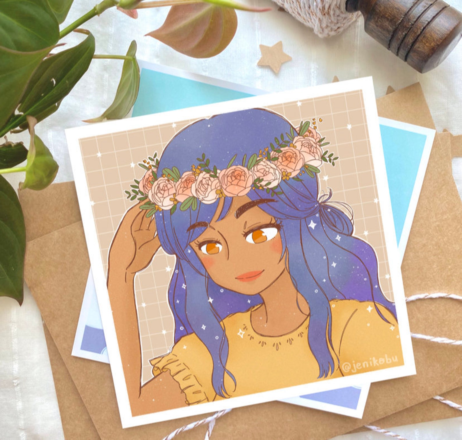 Cute Flower Girl Art Print Cottagecore Etsy