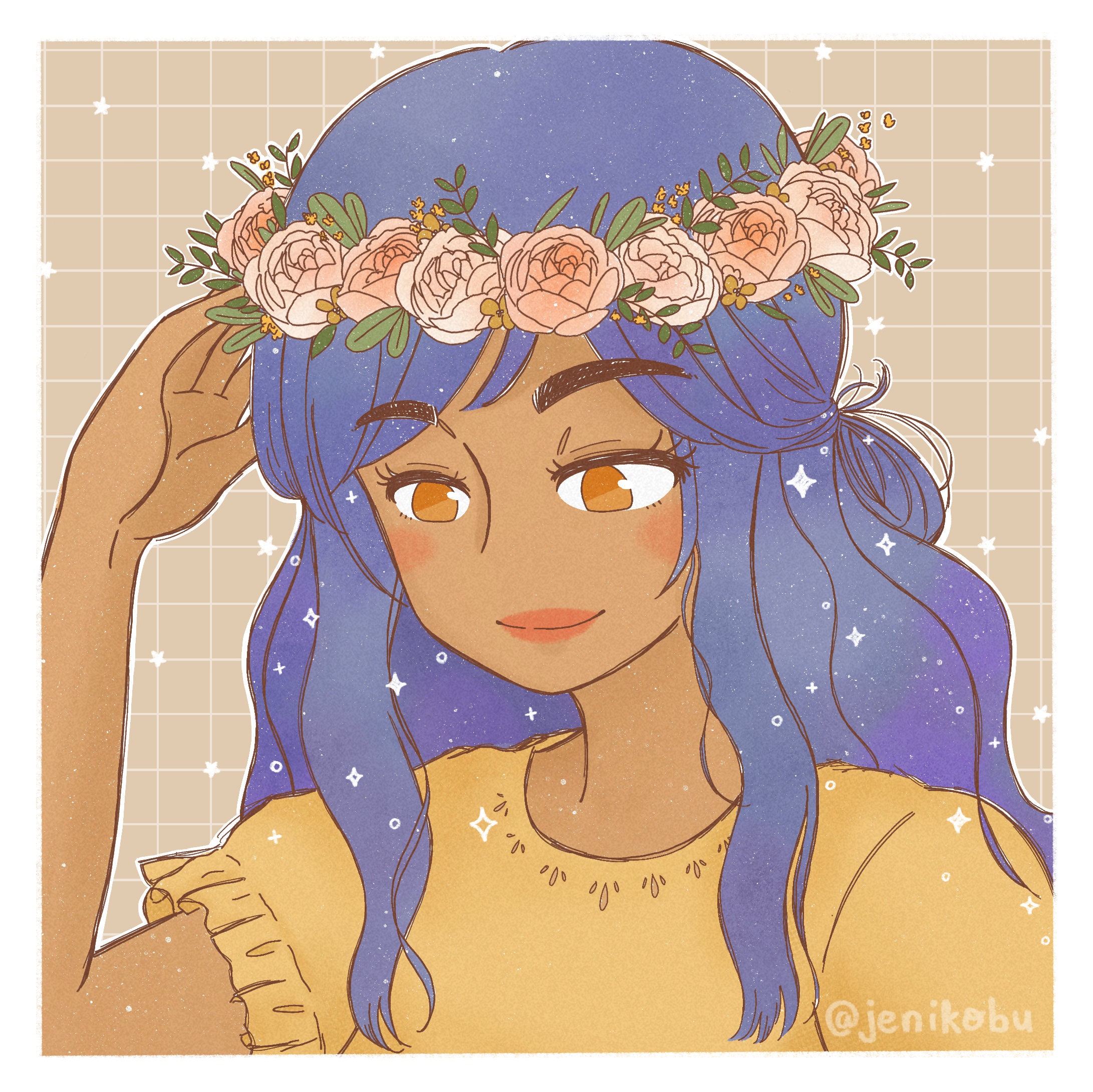 Cute Flower Girl Art Print Cottagecore Etsy