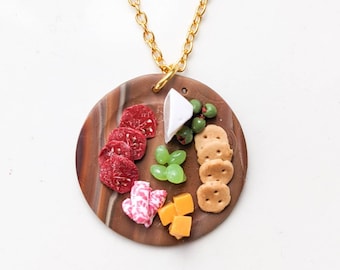 Charcuterie Plate Necklace: Handmade Polymer Clay Food Pendant