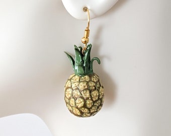 Pineapple Dangle Earrings: Quirky Polymer Clay Tropical Jewelry