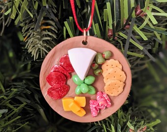 Charcuterie Board Christmas Ornament | Handcrafted Polymer Clay Meat and Cheese Food Themed Holiday Tree Ornament | Christmas Gifts