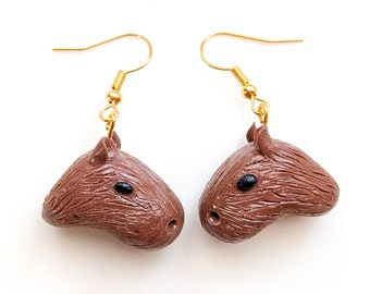 Capybara Head Dangle Earrings: Kawaii Polymer Clay Animal Jewelry