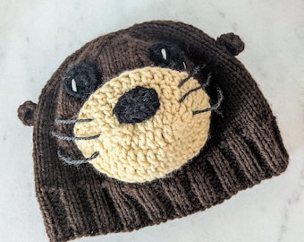 Otter Hat Beanie Pattern Adult Sized | Crochet and Knit | PDF only
