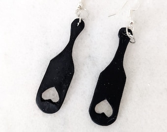 Black Heart Paddle Polymer Clay Earrings | Handmade Valentine's Day Gifts and Jewelry