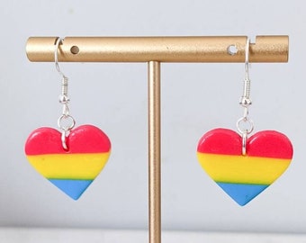 Pansexual Pride Flag Collection Heart Shape Dangle Earrings | LGBTQA+ Jewelry | Pansexual Gifts | Pink, Yellow, and Blue Stripes