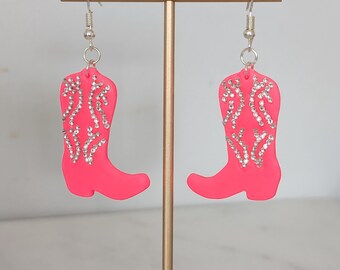 Pink Pony Club Rhinestoned Cowboy Boot Dangle Earrings