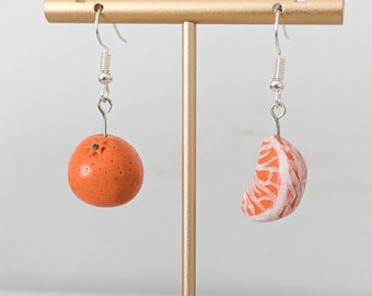 Tangerine Dangle Earrings: Handmade Polymer Clay Citrus Jewelry