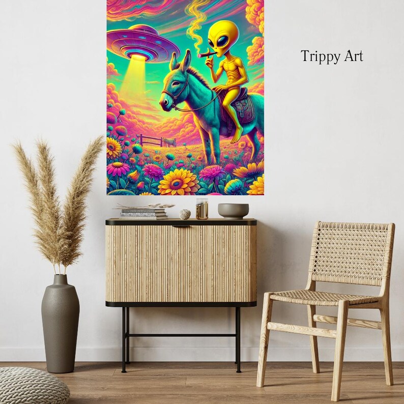 Trippy Art (UFO Art, Little Cute Alien, Retro Landscape Oil Painting ...