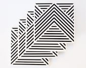 Black and White Modern Geometric Coasters [Stripe Pattern: Set of 4]