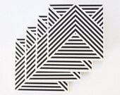 Black and White Modern Geometric Coasters [Stripe Pattern: Set of 4]