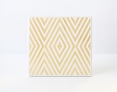 Gold Diamond Coasters Hand Painted White and Gold Ceramic Tile Coasters Geometric (Wedding, Anniversary, Birthday, Bridal, Hostess Gift)