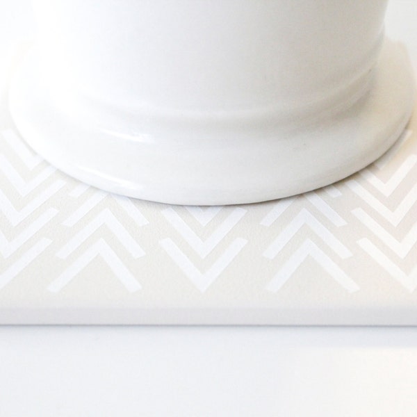 White Modern Coasters Hand Painted White on White Ceramic Tile Coasters (Wedding, Anniversary, Birthday, Bridal Party, Hostess Gift)