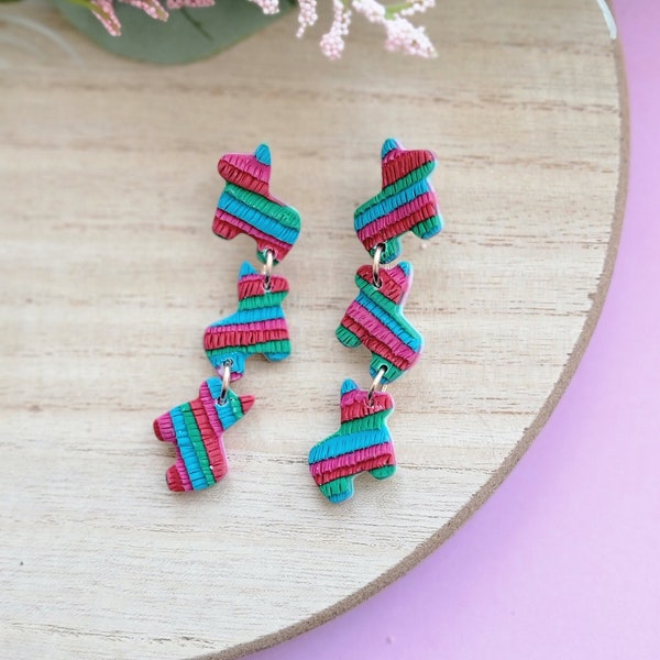 Cinco de mayo piñata dangle clay earrings - spring earrings - dangle Earrings  - Handmade jewelry