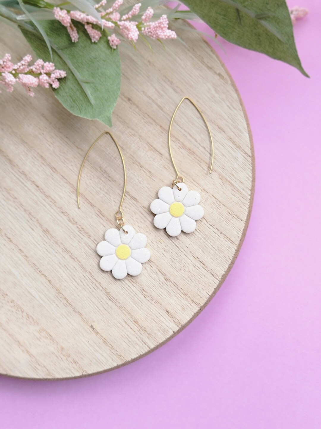 Glitter Daisy Clay Earrings Mother's Day Earrings Etsy