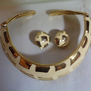 Valentino Garavani Giraffe Choker & Earrings Set: 1980s Gold Plate Enamel image 3