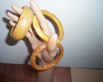 Vintage Wood Deeply Carved Bangles from 1930&#39;s