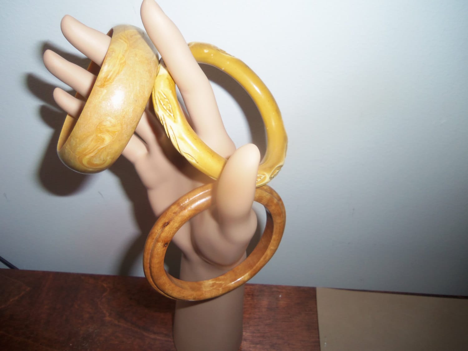 Vintage Wood Deeply Carved Bangles from 1930's