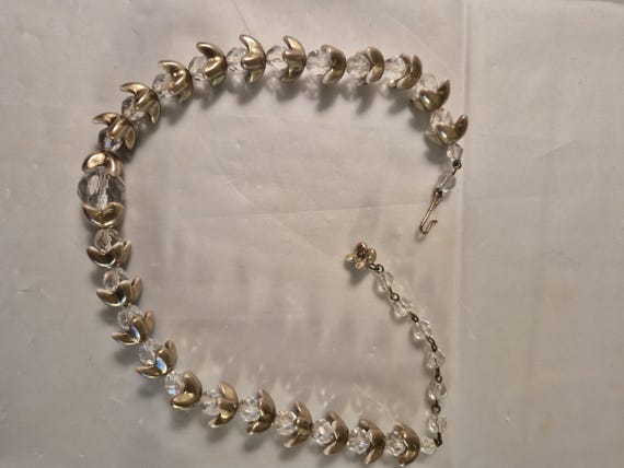 Gold Plate Tulip Setting Faceted Glass Bead Necklace Small Neck View 6