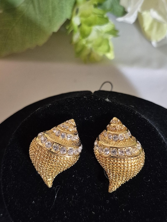KJL Kenneth Jay Lane Sea Shell Gold Plate Crystal… - image 1