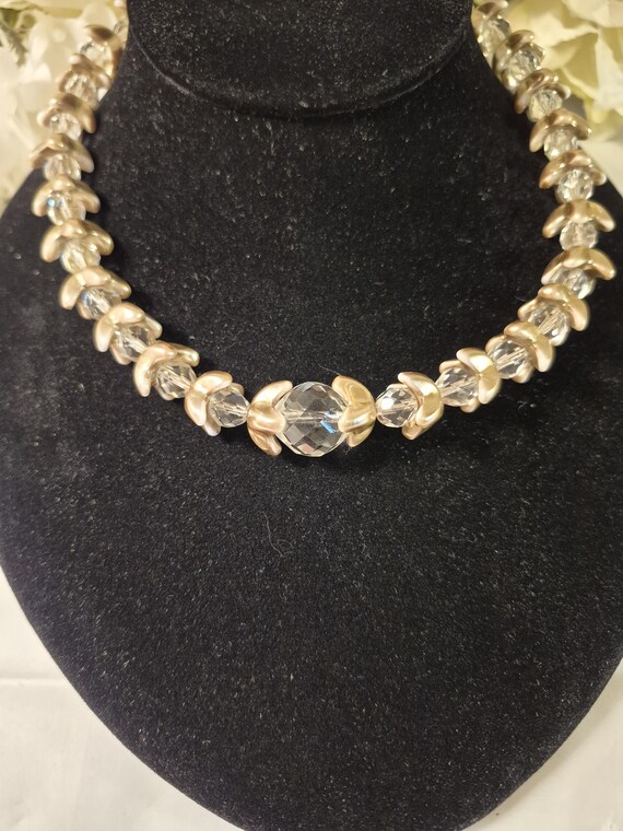 Gold Plate Tulip Setting Faceted Glass Bead Necklace Small Neck