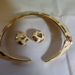 Valentino Garavani Giraffe Choker & Earrings Set: 1980s Gold Plate Enamel image 4