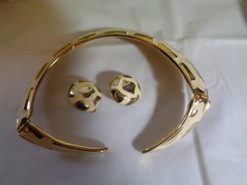 Valentino Garavani Giraffe Choker & Earrings Set: 1980s Gold Plate Enamel image 4