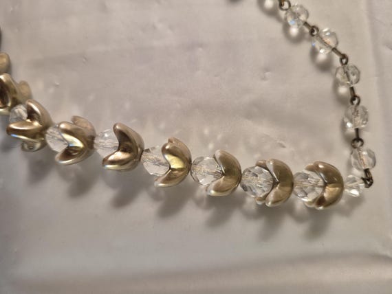 Gold Plate Tulip Setting Faceted Glass Bead Necklace Small Neck View 5